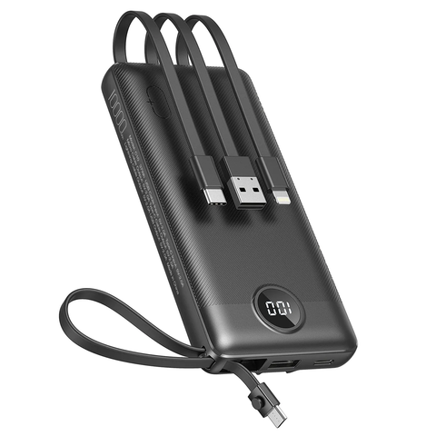 Power Bank with Built-In Cables - 10000mAh
