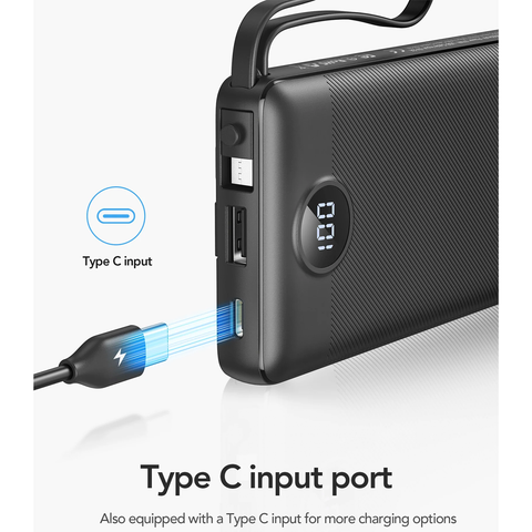 Power Bank with Built-In Cables - 10000mAh