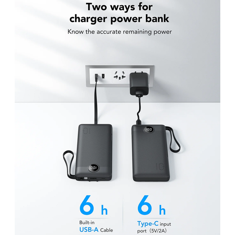 Power Bank with Built-In Cables - 10000mAh