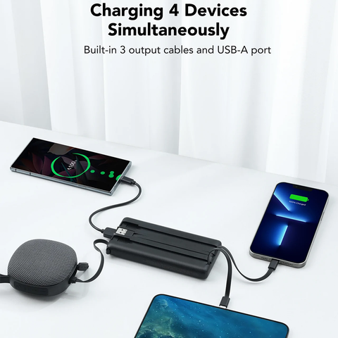 Power Bank with Built-In Cables - 10000mAh