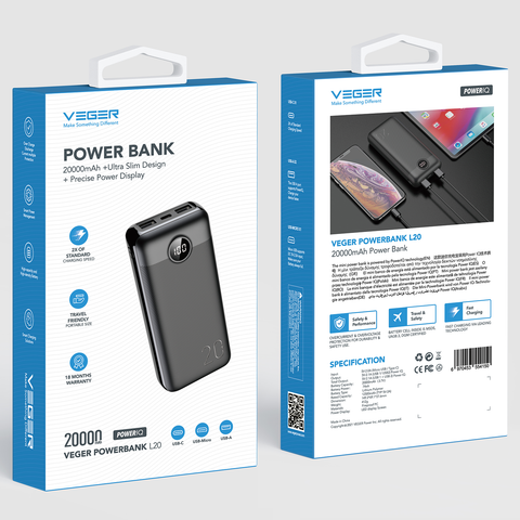 20W Fast Charging Power Bank Black - 20000mAh