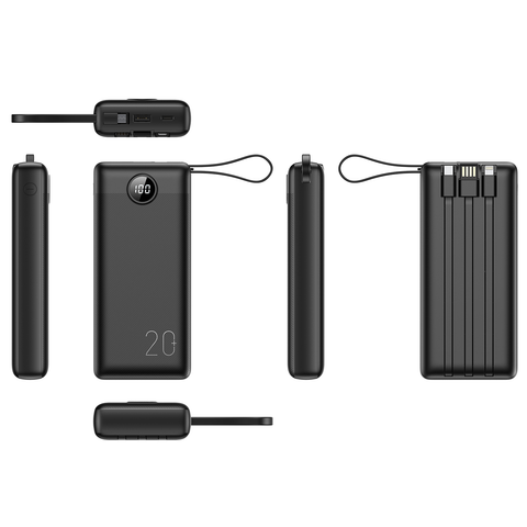 Power Bank with Built-In Cables - 20000mAh