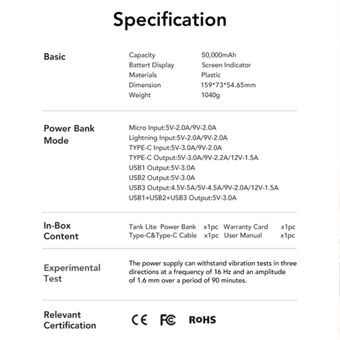 22.5W Tank Lite Fast Charging Power Bank - 50000mAh