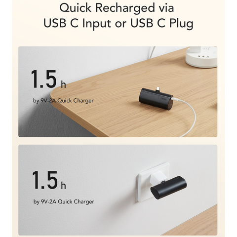Plug-On USB-C Mini Power Bank - 5000mAh