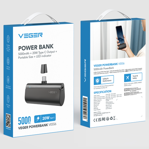 Plug-On USB-C Mini Power Bank - 5000mAh