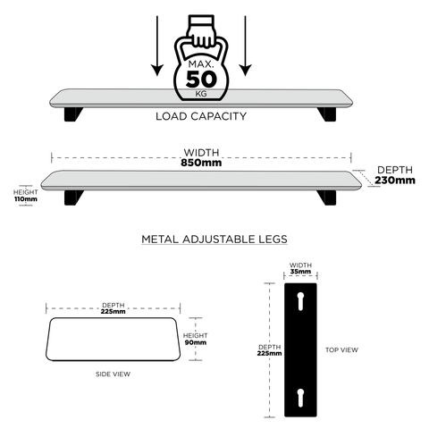 Artizo Monitor Stand 85cm line diagram dimensions and load capacity