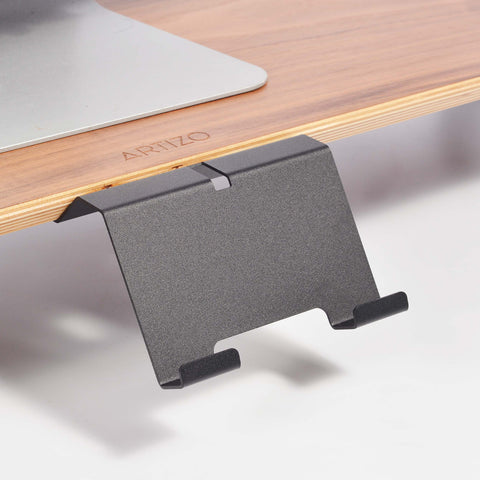 Stream Deck Holder side view showing adjustable angle matte black steel