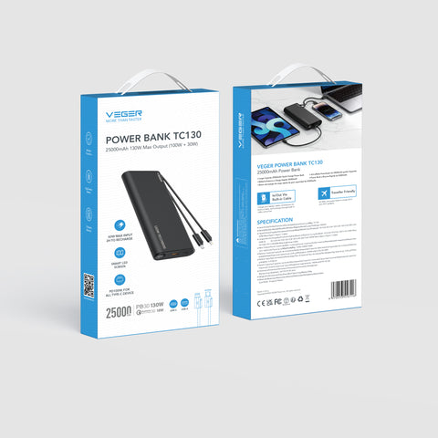 130W Fast Charging Power Bank - 25000mAh