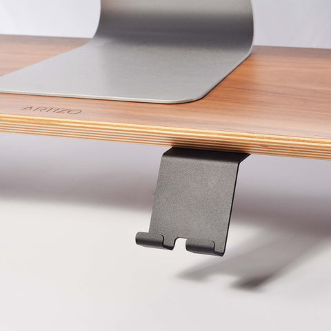 Artizo Phone and Tablet Holder mounted on monitor stand holding smartphone NZ