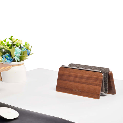 Laptop Dock front view showing walnut panel and felt lining detail