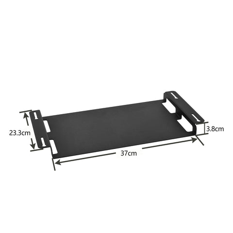 Laptop Tray mounted under monitor stand overhead desk view