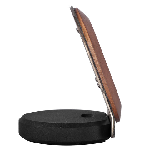 Artizo MagSafe Stand close up walnut grain and steel backplate
